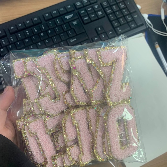 Pink Glitter Chenille Varsity Letter Patches - Picture 5 of 5